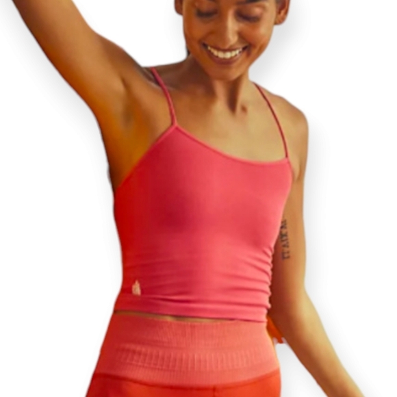 Free People Movement Strappy Back Cropped Tank Ribbed Neon Raspberry M/L (6-10) - Picture 1 of 15